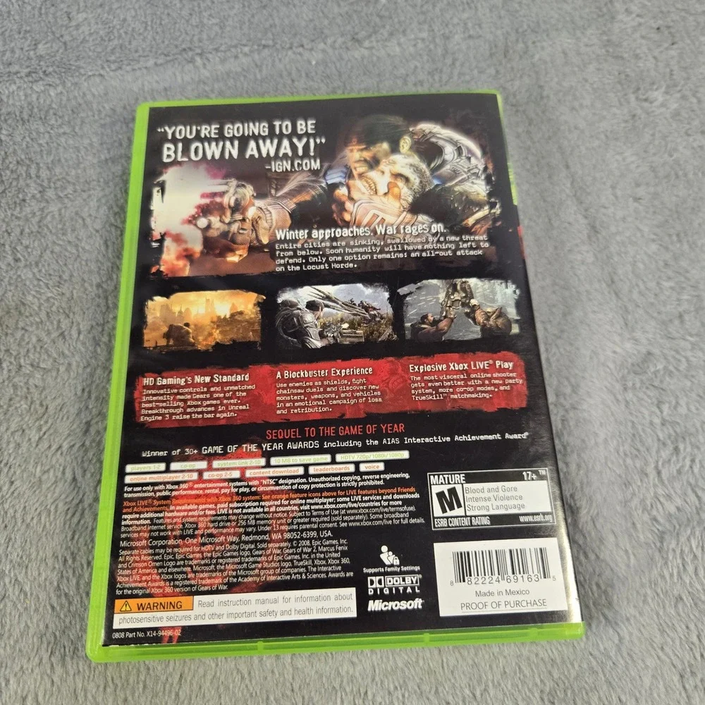 Gears of War 2 Microsoft Xbox 360 2008 Action Shooter Video Game Tested Works